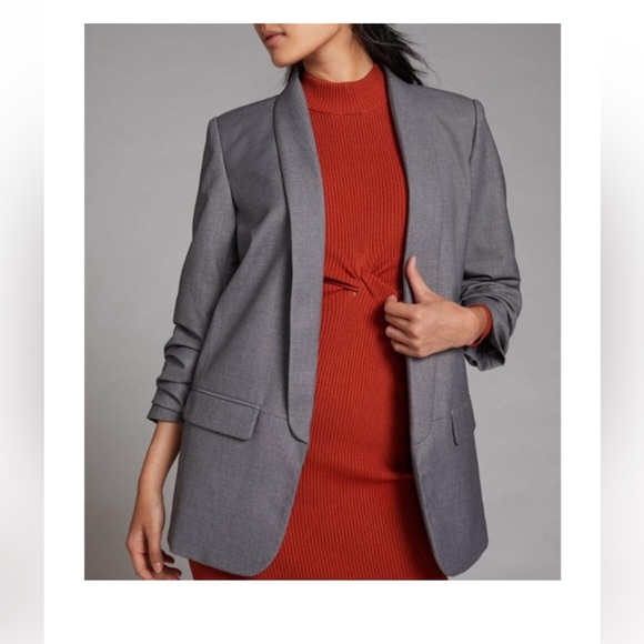 Mare Mare x Anthropologie Gray Cinch-Sleeve Open Front Boyfriend Blazer Size XS - Picture 2 of 14